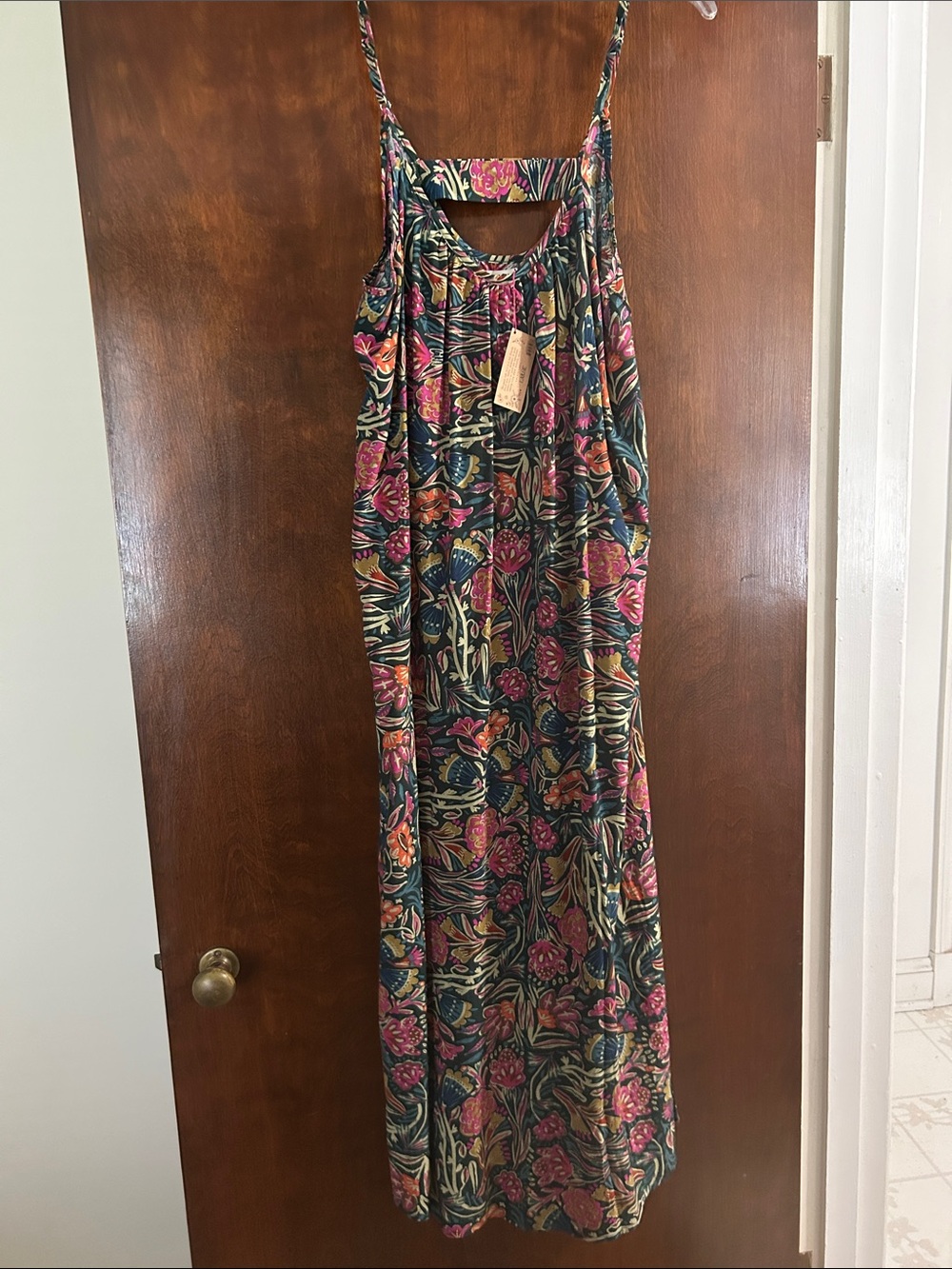 NATURAL LIFE Black Maxi Dress with Pink, Teal & Gold Floral Print - Picture 4 of 8